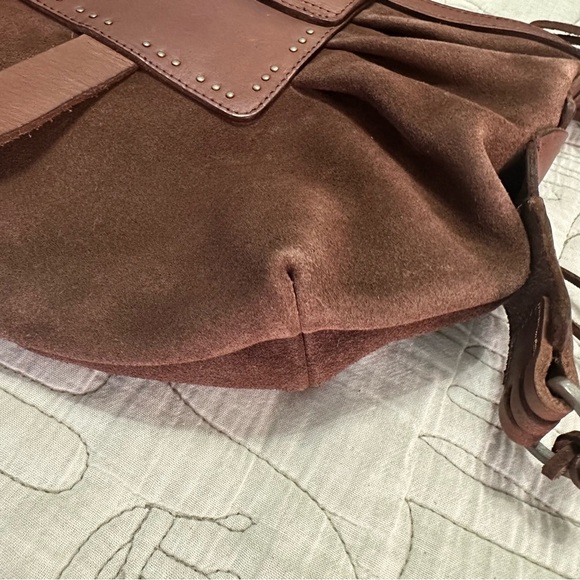 We The Free Silvie Studded Sling Bag Cognac Brown Suede - Picture 8 of 13
